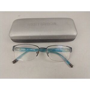 Harley Davidson Eyeglasses HD 491 Black Teal Semi Rimless Frames 55-17-145 Case